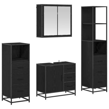 Badezimmermöbel-Set 4 Stk. Schwarz Eichen-Optik Holzwerkstoff