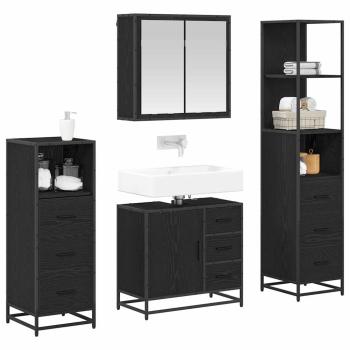 Badezimmermöbel-Set 4 Stk. Schwarz Eichen-Optik Holzwerkstoff