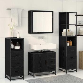 Badezimmermöbel-Set 4 Stk. Schwarz Eichen-Optik Holzwerkstoff