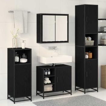Badezimmermöbel-Set 3 stk. Schwarz Eichen-Optik 65 x 33 x 60 cm