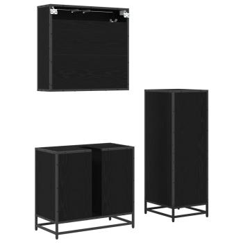 Badezimmermöbel-Set 3 stk. Schwarz Eichen-Optik 65 x 33 x 60 cm