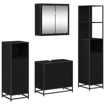 Badezimmermöbel-Set 4 Stk. Schwarz Eichen-Optik Holzwerkstoff