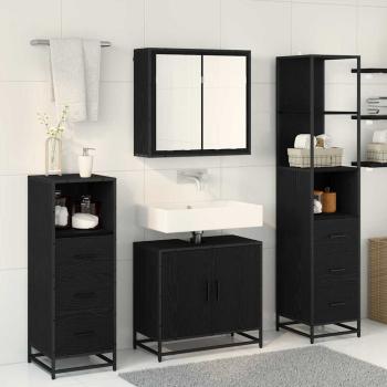 Badezimmermöbel-Set 4 Stk. Schwarz Eichen-Optik Holzwerkstoff