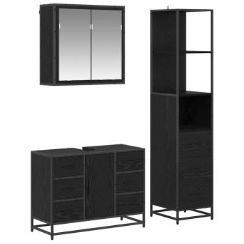 Badezimmermöbel-Set 3 stk. Schwarz Eichen-Optik 80 x 33 x 60 cm
