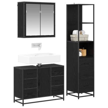 Badezimmermöbel-Set 3 stk. Schwarz Eichen-Optik 80 x 33 x 60 cm