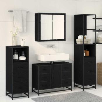 Badezimmermöbel-Set 3 stk. Schwarz Eichen-Optik 80 x 33 x 60 cm