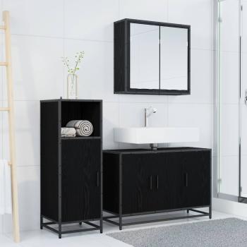 Badezimmermöbel-Set 3 stk. Schwarz Eichen-Optik 90 x 33 x 60 cm
