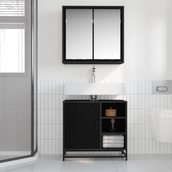 Badezimmermöbel-Set 2 stk. Schwarz Eichen-Optik 65 x 33 x 60 cm