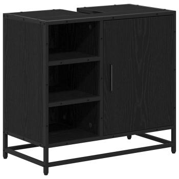 Badezimmermöbel-Set 2 stk. Schwarz Eichen-Optik 65 x 33 x 60 cm