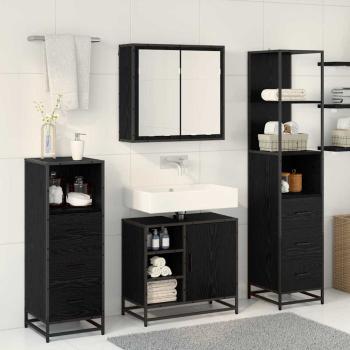 Badezimmermöbel-Set 3 stk. Schwarz Eichen-Optik 65 x 33 x 60 cm