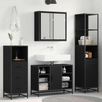 ARDEBO.de - Badezimmermöbel-Set 3 stk. Schwarz Eichen-Optik 80 x 33 x 60 cm