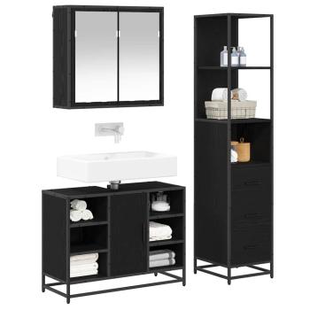 Badezimmermöbel-Set 3 stk. Schwarz Eichen-Optik 80 x 33 x 60 cm