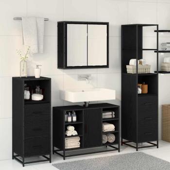 Badezimmermöbel-Set 3 stk. Schwarz Eichen-Optik 80 x 33 x 60 cm