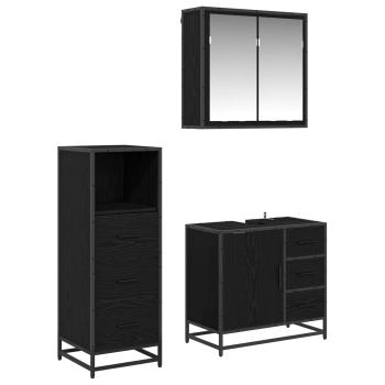 Badezimmermöbel-Set 3 stk. Schwarz Eichen-Optik