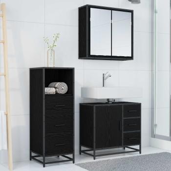 Badezimmermöbel-Set 3 stk. Schwarz Eichen-Optik