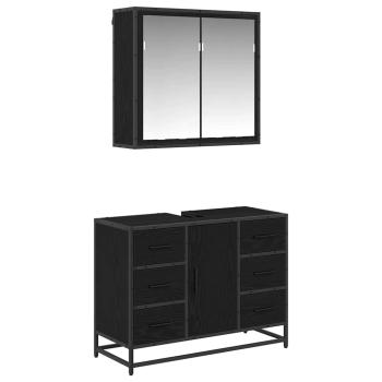 Badezimmermöbel-Set 2 stk. Schwarz Eichen-Optik 80 x 33 x 60 cm