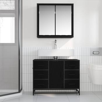 Badezimmermöbel-Set 2 stk. Schwarz Eichen-Optik 80 x 33 x 60 cm