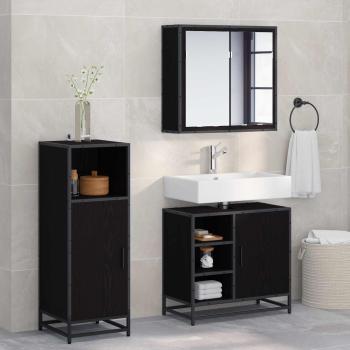 ARDEBO.de - Badezimmermöbel-Set 3 stk. Schwarz Eichen-Optik 65 x 33 x 60 cm