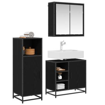 Badezimmermöbel-Set 3 stk. Schwarz Eichen-Optik 65 x 33 x 60 cm