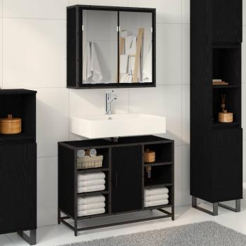 ARDEBO.de - Badezimmermöbel-Set 2 stk. Schwarz Eichen-Optik 80 x 33 x 60 cm