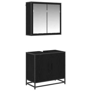 Badezimmermöbel-Set 2 Stk. Schwarz Eichen-Optik Holzwerkstoff