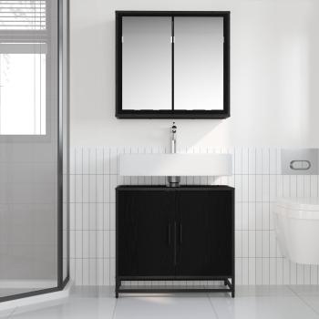 Badezimmermöbel-Set 2 Stk. Schwarz Eichen-Optik Holzwerkstoff