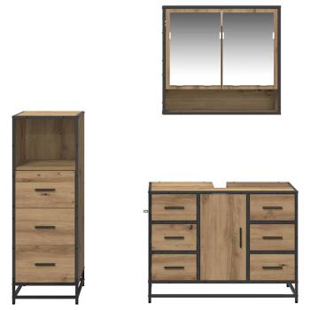 Badezimmermöbel-Set 3 stk. Artisan-Eiche 80 x 33 x 60 cm