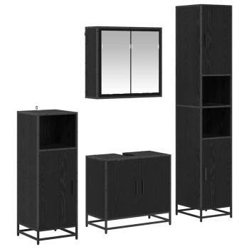 Badezimmermöbel-Set 4 stk. Schwarz Eichen-Optik 65 x 33 x 60 cm