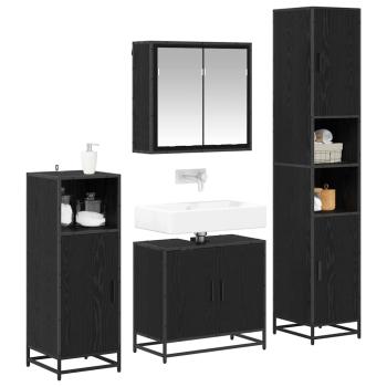 Badezimmermöbel-Set 4 stk. Schwarz Eichen-Optik 65 x 33 x 60 cm
