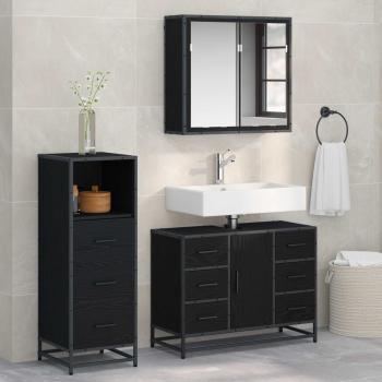 ARDEBO.de - Badezimmermöbel-Set 3 stk. Schwarz Eichen-Optik 80 x 33 x 60 cm