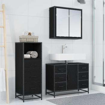 Badezimmermöbel-Set 3 stk. Schwarz Eichen-Optik 80 x 33 x 60 cm