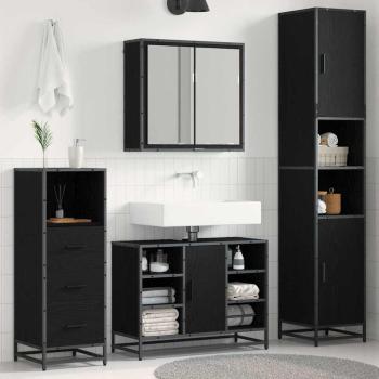 ARDEBO.de - Badezimmermöbel-Set 3 stk. Schwarz Eichen-Optik 80 x 33 x 60 cm