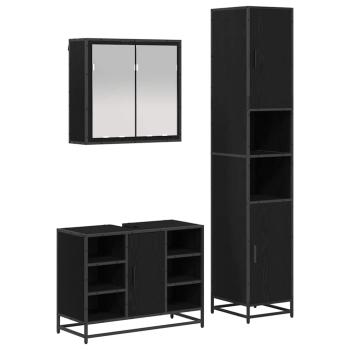Badezimmermöbel-Set 3 stk. Schwarz Eichen-Optik 80 x 33 x 60 cm