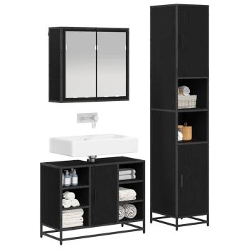 Badezimmermöbel-Set 3 stk. Schwarz Eichen-Optik 80 x 33 x 60 cm