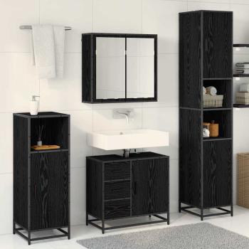 Badezimmermöbel-Set 4 Stk. Schwarz Eichen-Optik Holzwerkstoff