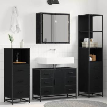 ARDEBO.de - Badezimmermöbel-Set 4 Stk. Schwarz Eichen-Optik Holzwerkstoff