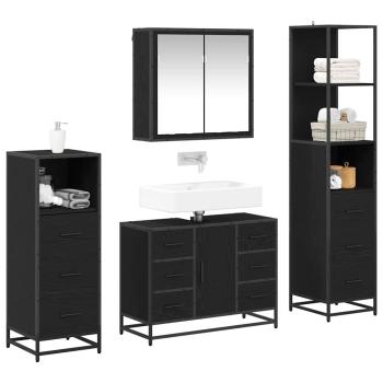 Badezimmermöbel-Set 4 Stk. Schwarz Eichen-Optik Holzwerkstoff
