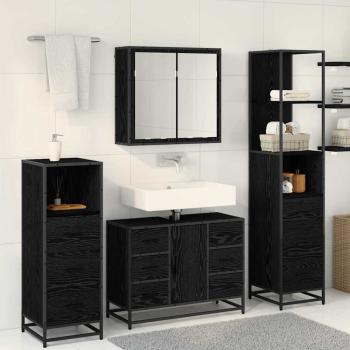 Badezimmermöbel-Set 4 Stk. Schwarz Eichen-Optik Holzwerkstoff