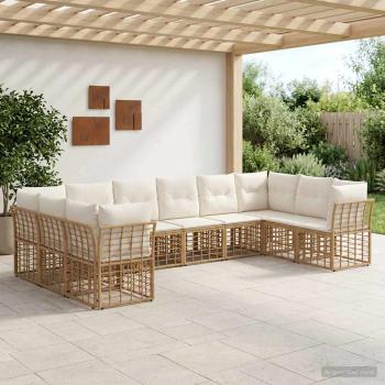 ARDEBO.de - Outdoor-Sofagarnitur 10-Sitzer Natur und Cremeweiß Polyester