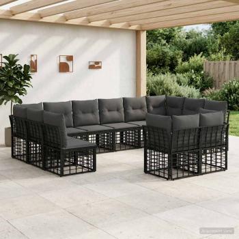 ARDEBO.de - Outdoor-Sofagarnitur Schwarz und Dunkelgrau Polyester