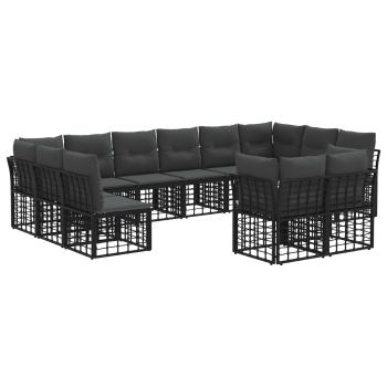 Outdoor-Sofagarnitur Schwarz und Dunkelgrau Polyester