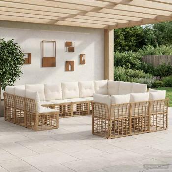 ARDEBO.de - Outdoor-Sofagarnitur Natürlich und Cremweiß Polyester
