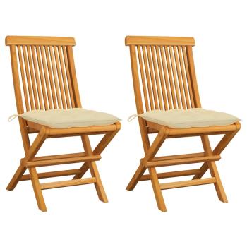 ARDEBO.de - Klappstühle mit cremeweißen Kissen, 2 Stück, Massivholz Teakholz