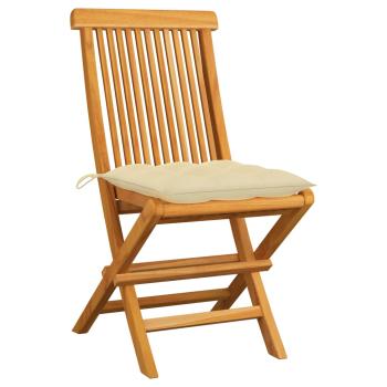 Klappstühle mit cremeweißen Kissen, 2 Stück, Massivholz Teakholz