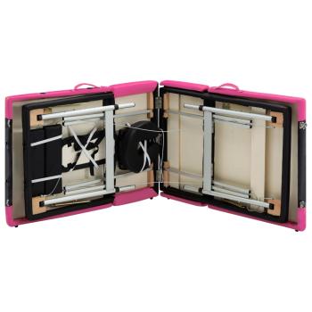 Massageliege Klappbar 4-Zonen Aluminiumgestell Schwarz und Rosa