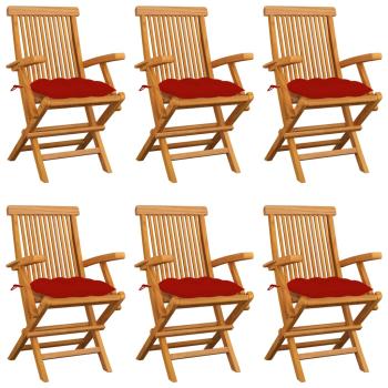 ARDEBO.de - Gartenstühle mit Roten Kissen 6 Stk. Massivholz Teak
