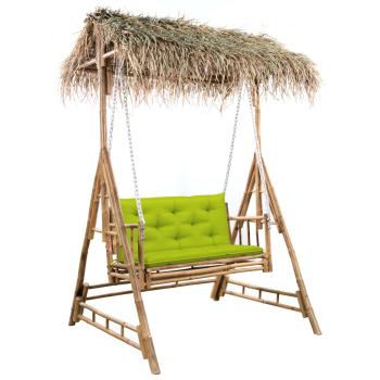 ARDEBO.de - Hollywoodschaukel mit Palmblättern und Kissen 202 cm Bambus