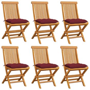 ARDEBO.de - Gartenstühle mit Weinroten Kissen 6 Stk. Massivholz Teak