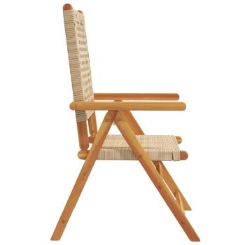 8-teiliges Set aus verstellbaren Klappstühlen, beige, aus Polyrattan und Massivholz