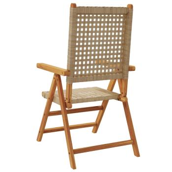 8-teiliges Set aus verstellbaren Klappstühlen, beige, aus Polyrattan und Massivholz